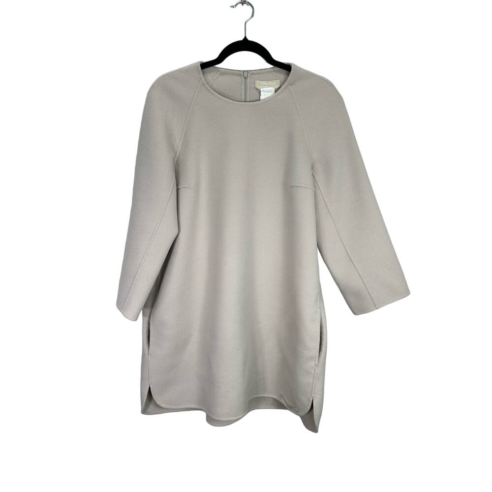 MaxMara Women’s Virgin Wool Blend Pocket Crew Neck Neutral Mini Dress size 12